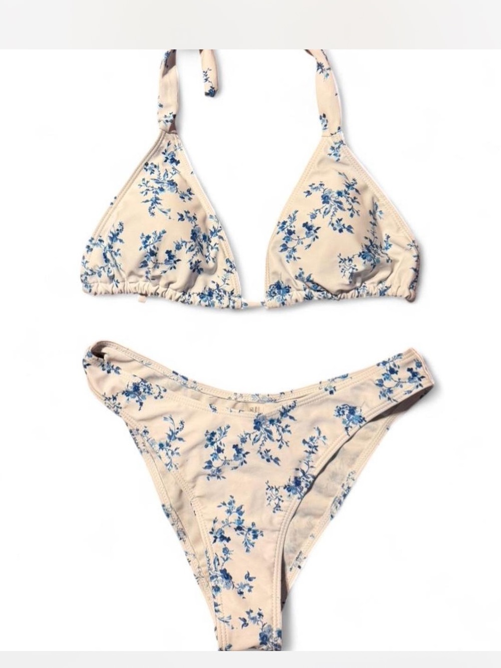 Zaful white Bikini Set with Blue Floral Print